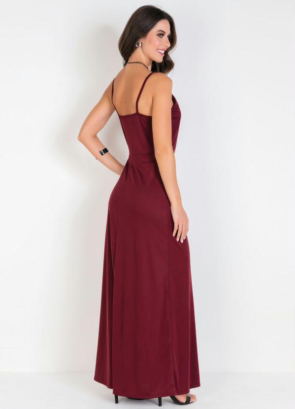 

Vestido Longo Bordô com Alcinha e Recortes, Vermelho