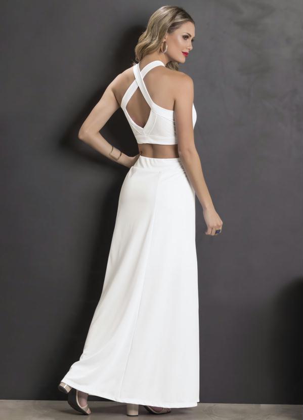 

Vestido Longo Branco com Decote Transpassado