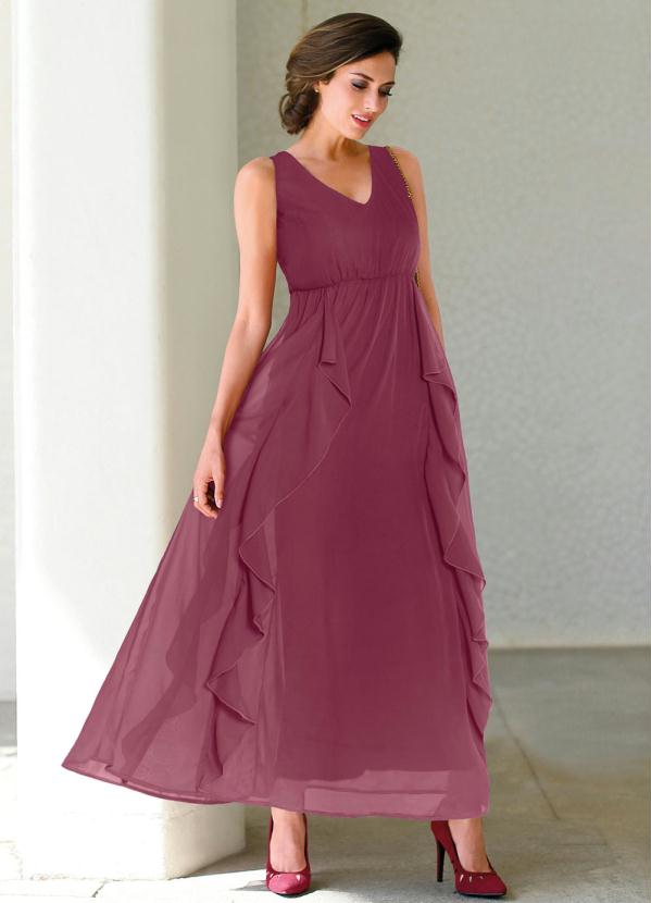 

Vestido Longo com Babados Uva, Roxo