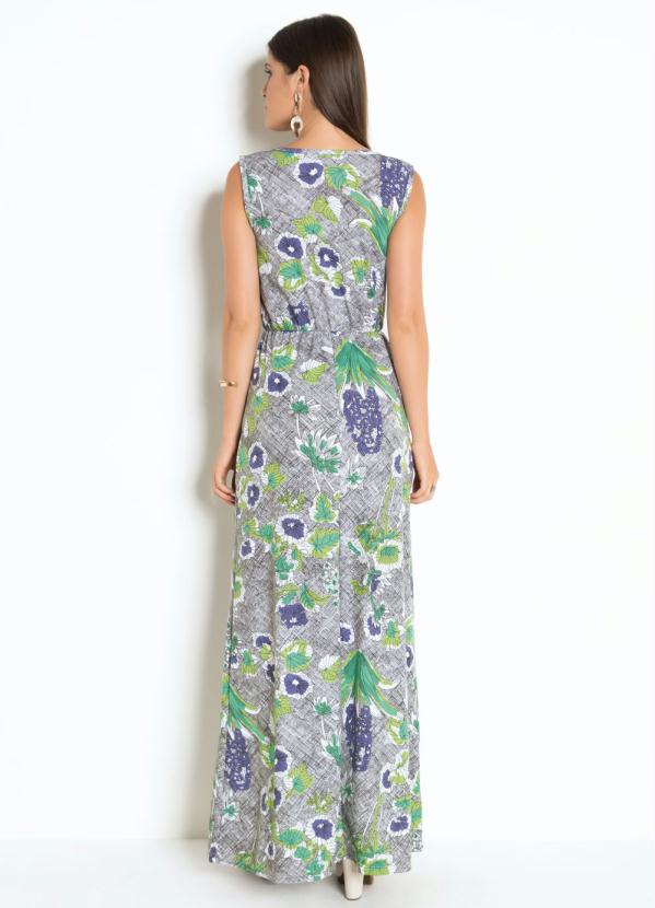 

Vestido Longo Decote V Floral sem Mangas, Branco