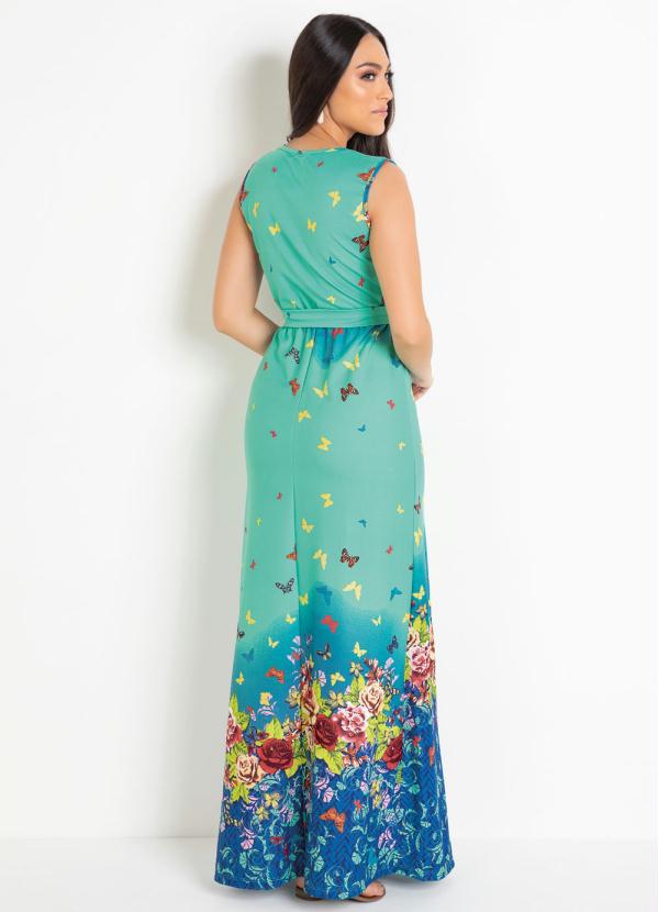 

Vestido Longo Floral Barrado Moda Evangélica, Verde