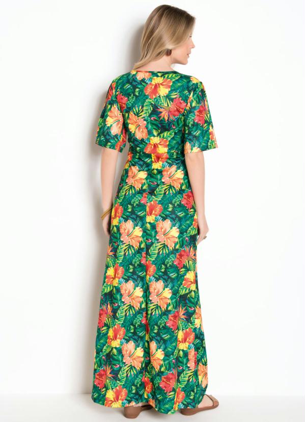 

Vestido Longo Floral com Recorte Vazado, Verde