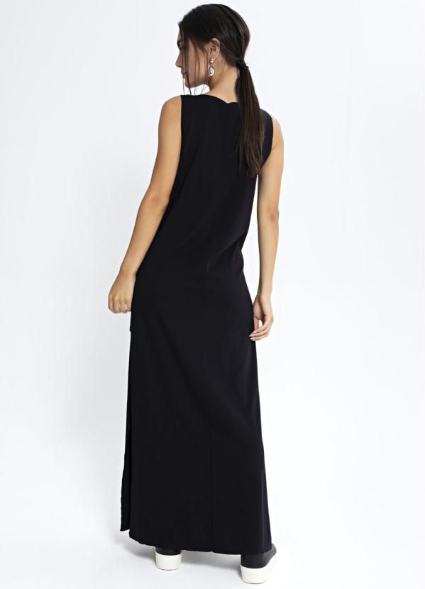 

Vestido Longo Ponto Roma Recortes Preto