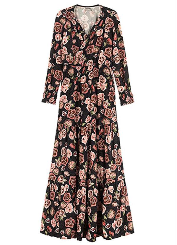 

Vestido Preto Longo Floral em Viscose