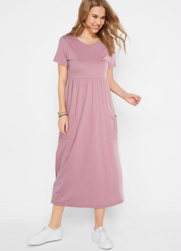 

Vestido Longuete com Bolsos Laterais Rosé, Rosa