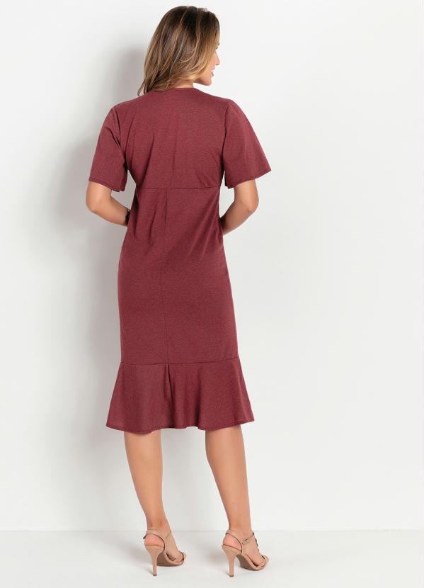 

Vestido Bordô com Babado Moda Evangélica, Vermelho