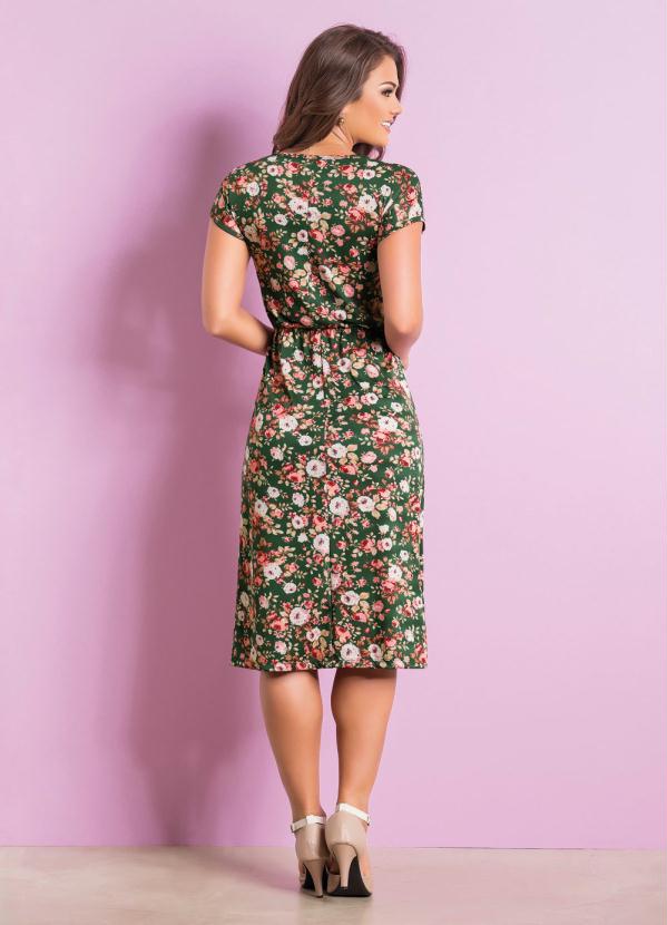 

Vestido com Amarração Floral Moda Evangélica, Verde