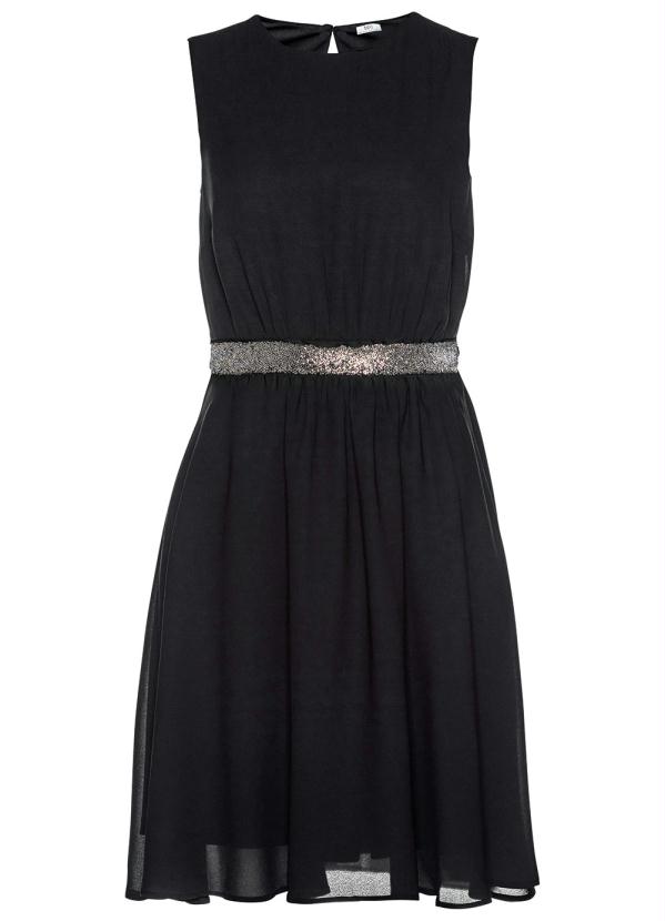 

Vestido em Chiffon com Cinto Brilhante Preta, Preto