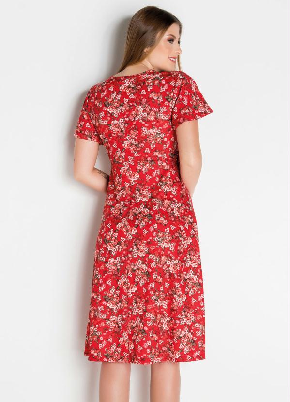 

Vestido Floral Moda Evangélica com Transpasse, Vermelho