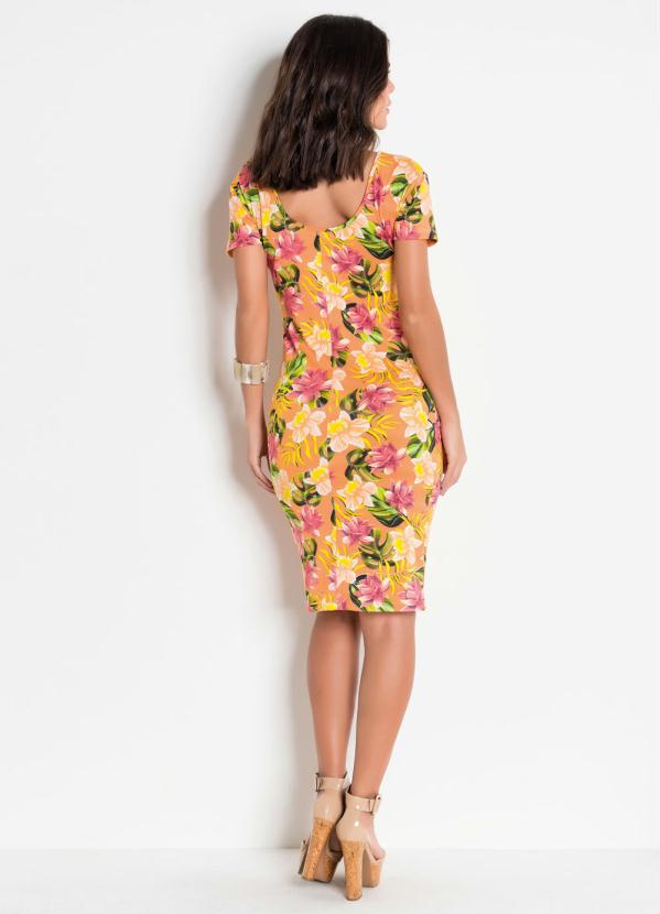 

Vestido Justinho com Fenda Floral, Laranja