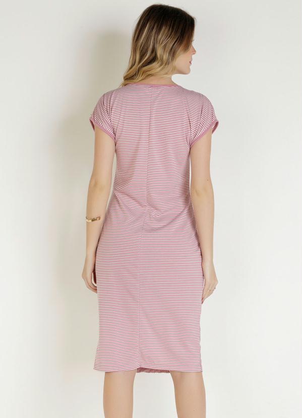 

Vestido Listras Rosa com Argola Moda Evangélical