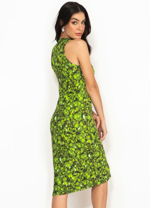 

Vestido Midi Canelado Estampado Verde