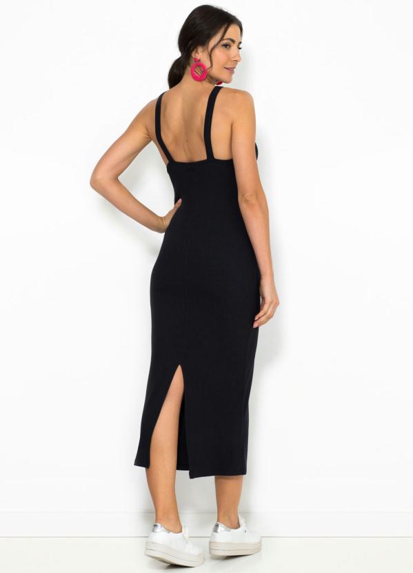 

Vestido Midi Canelado Linho Preto, Prata