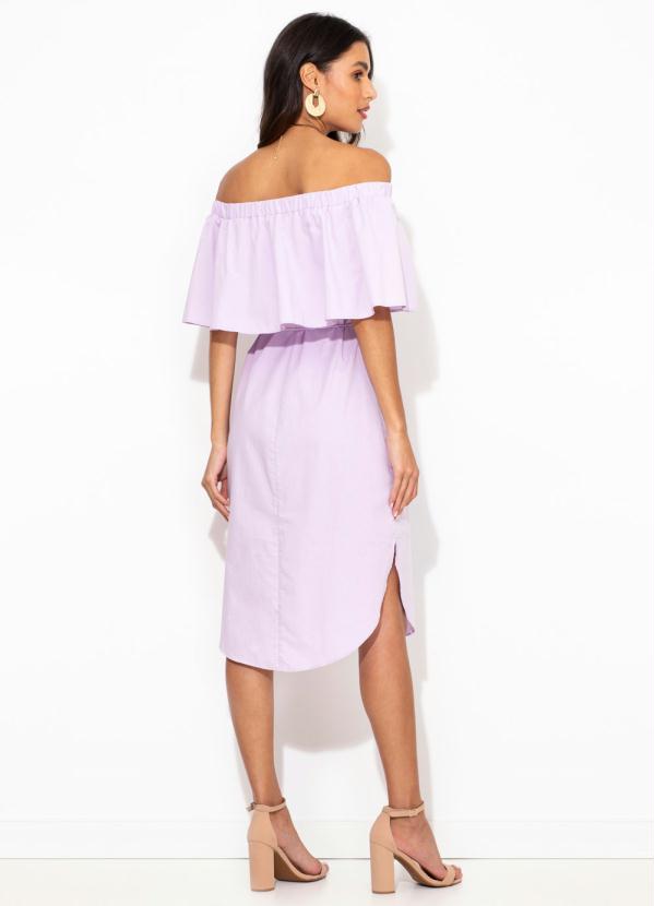 

Vestido Midi de Linho Ombro a Ombro Lilás, Roxo