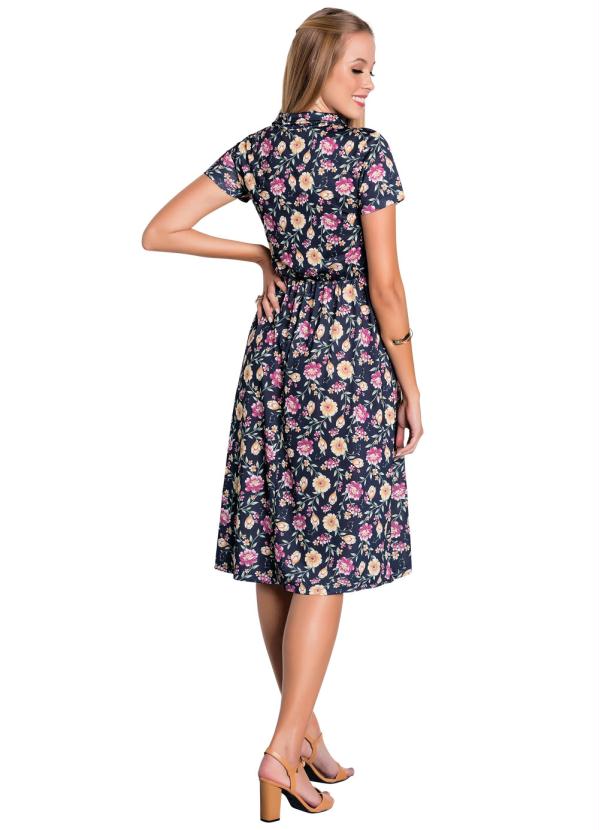 

Vestido Moda Evangélica com Botões Floral, Azul