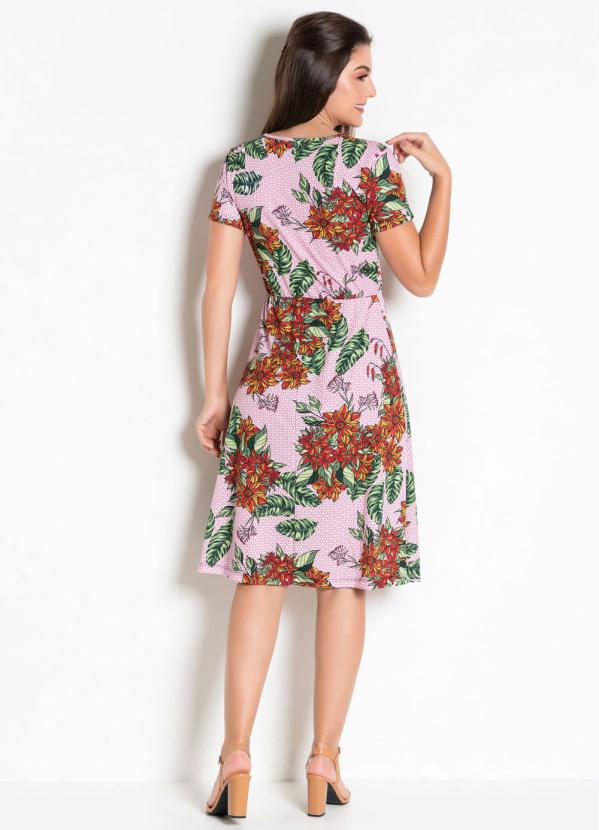 

Vestido Moda Evangélica Floral com Transpasse, Rosa