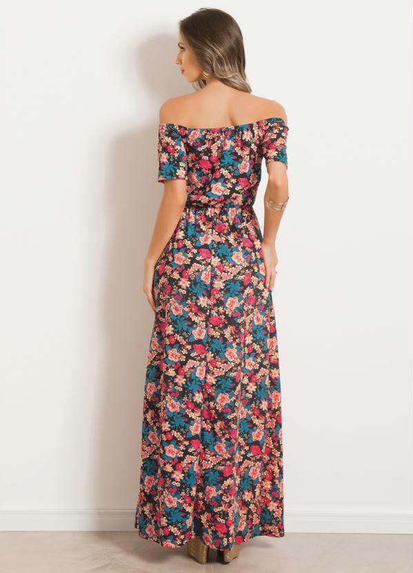 

Vestido Longo Ombro a Ombro Floral Dark, Vermelho