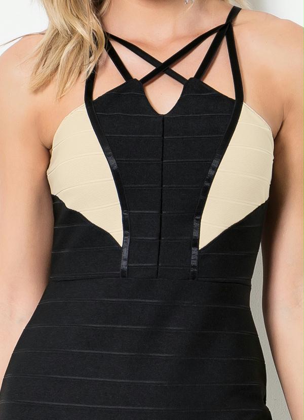 

Vestido Bandagem Preto e Nude com Tiras