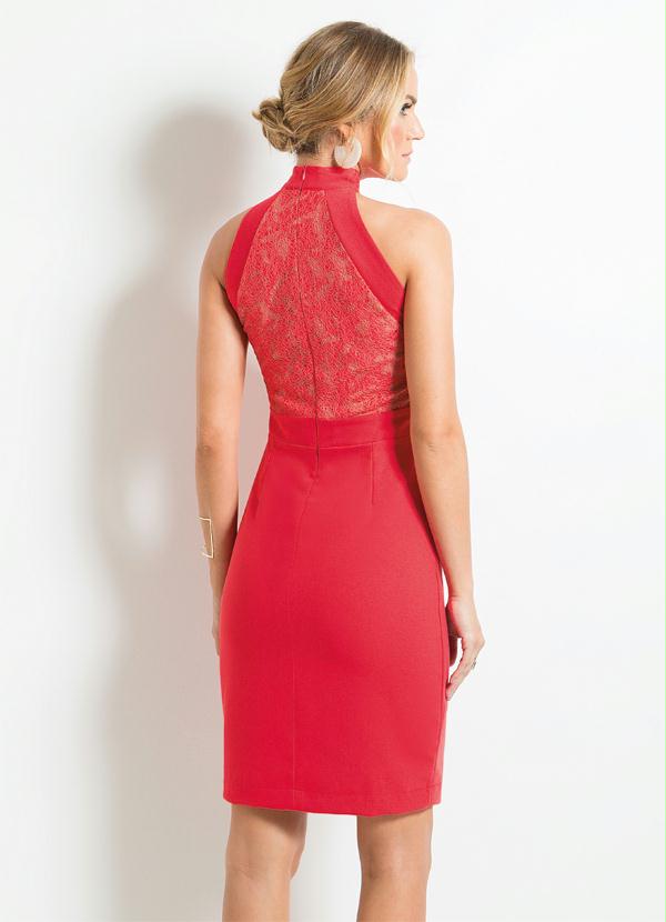 

Vestido Coral com Detalhe de Renda, Laranja