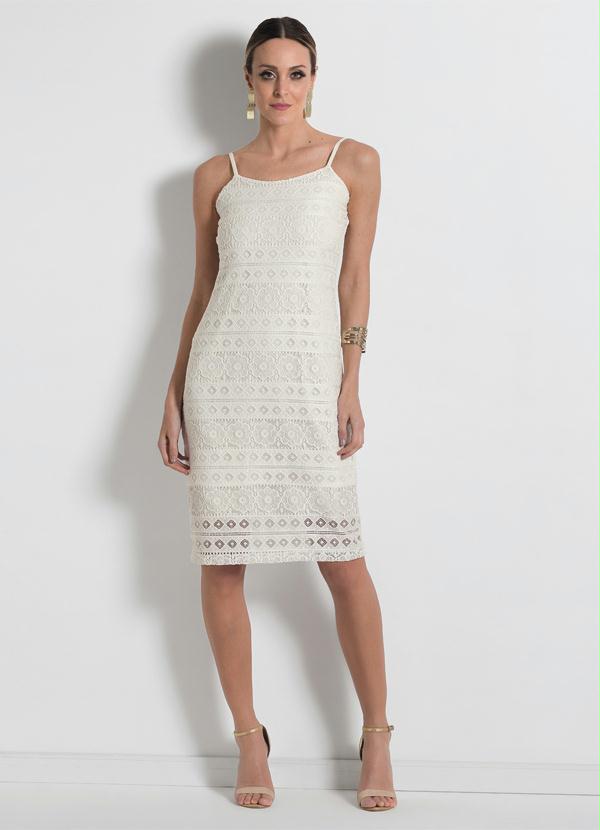 

Vestido em Renda com Alças Off White, Bege