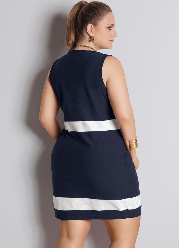 

Vestido Bicolor Plus Size Azul Marinho e Branco