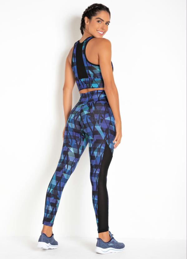 

Legging Geométrica com Recorte em Tela, Azul