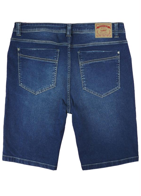 

Bermuda Azul Escuro Jeans Estonada com Bigodes