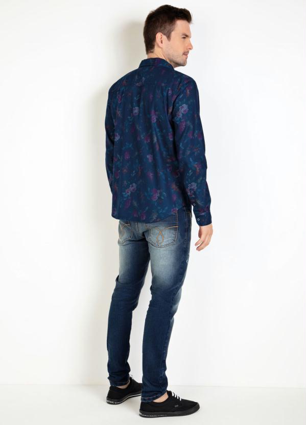 

Camisa Floral Escuro Manga Longa, Azul