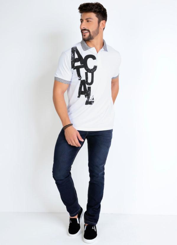 

Camisa Polo Branca com Detalhes Contrastantes, Branco