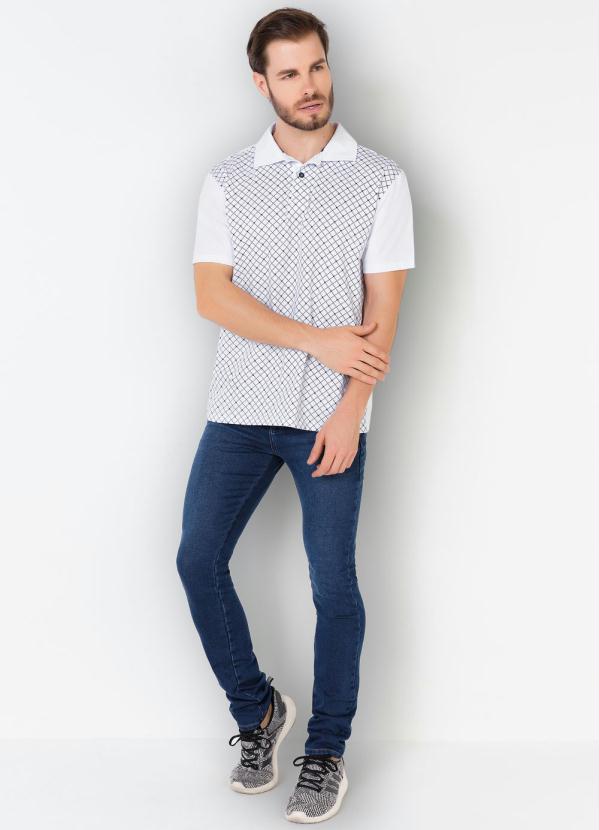 

Camisa Polo com Estampa Quadriculada Branca, Branco