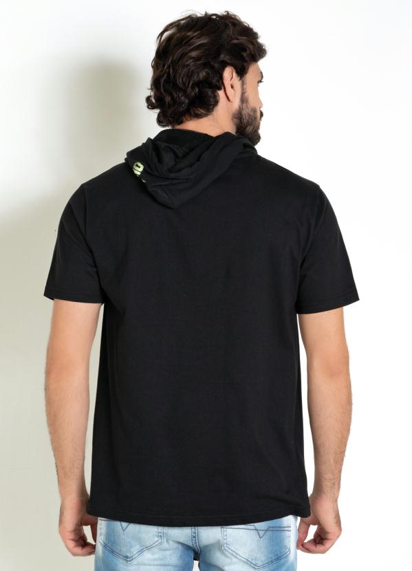 

Blusa Preta com Capuz e Cadarço com Detalhe Neon, Preto