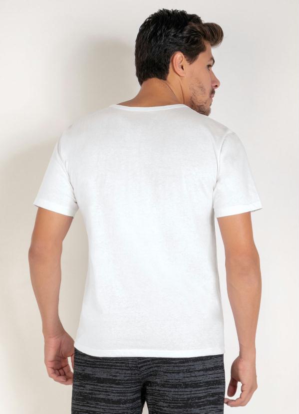 

Camiseta Branca com Decote V e Estampa Frontal, Branco