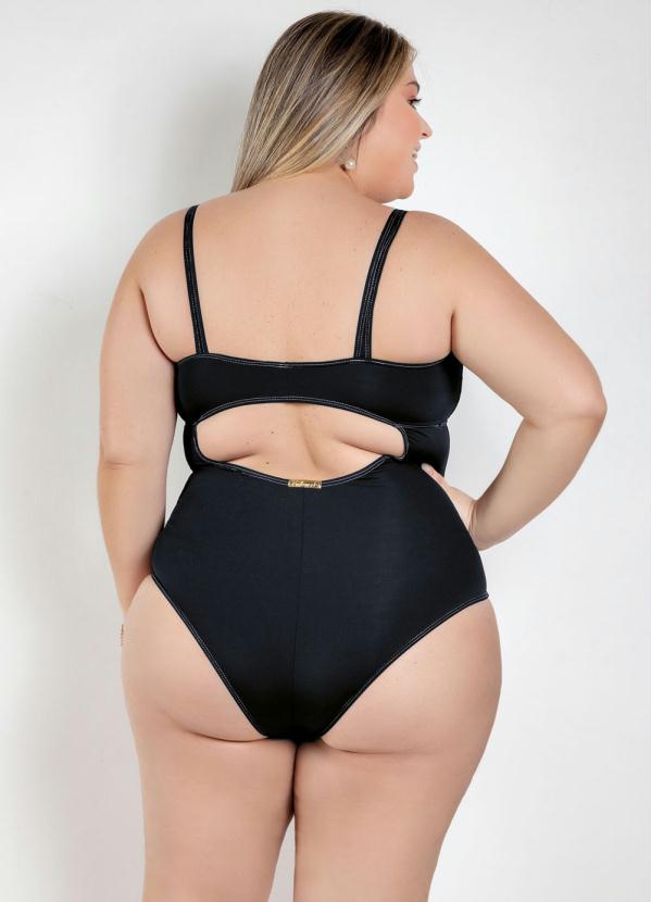 

Maiô Plus Size Preto com Costura Contrastante