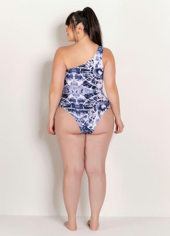 

Maiô Plus Size Tie Dye com Decote de um Ombro Só, Azul