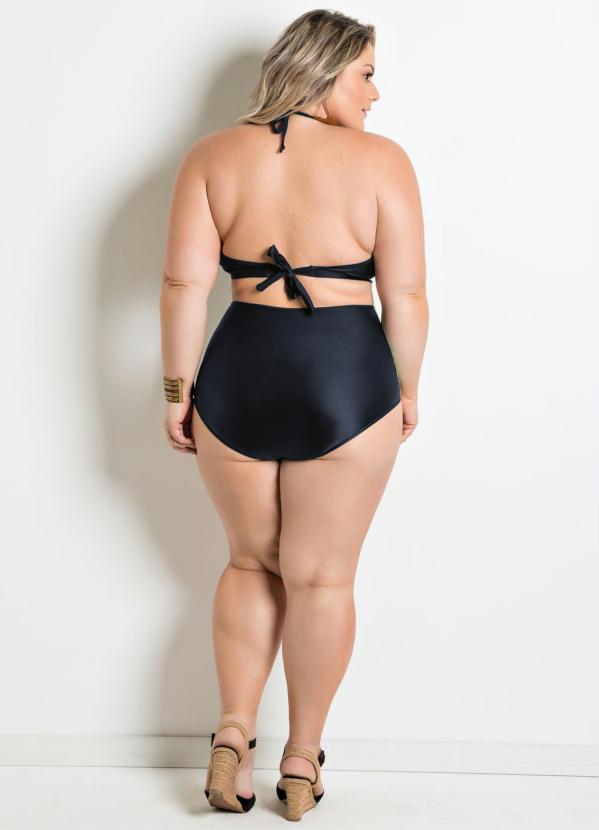 

Busto Biquíni Preto e Folhagem Plus Size