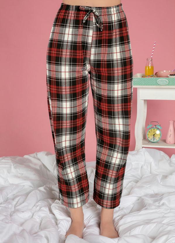 

Pijama Longo com Estampa Frontal Branco e Xadrez