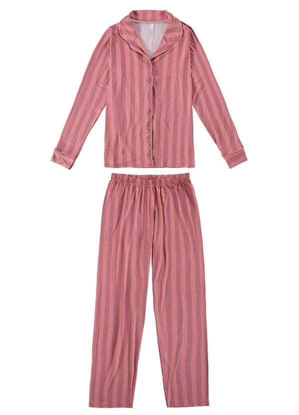 

Pijama Rosa Listrado Clássico em Viscose