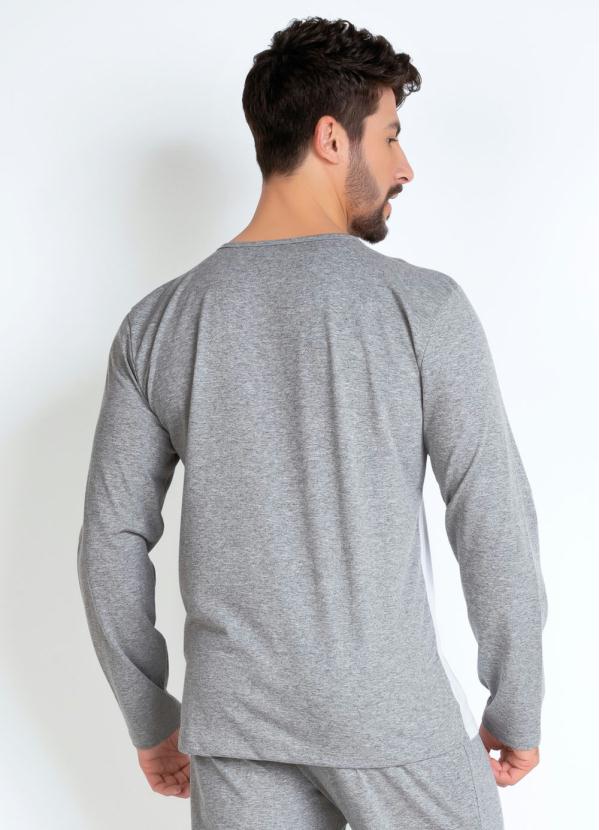 

Blusa de Pijama Masculino Mescla e Branco, Cinza