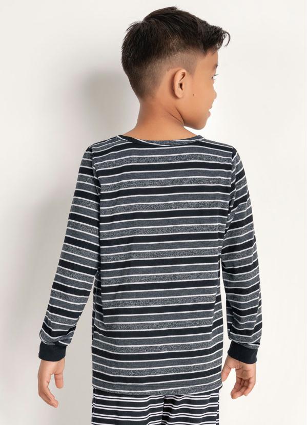 

Blusa Infantil Listrada com Silk de Bicicleta, Cinza