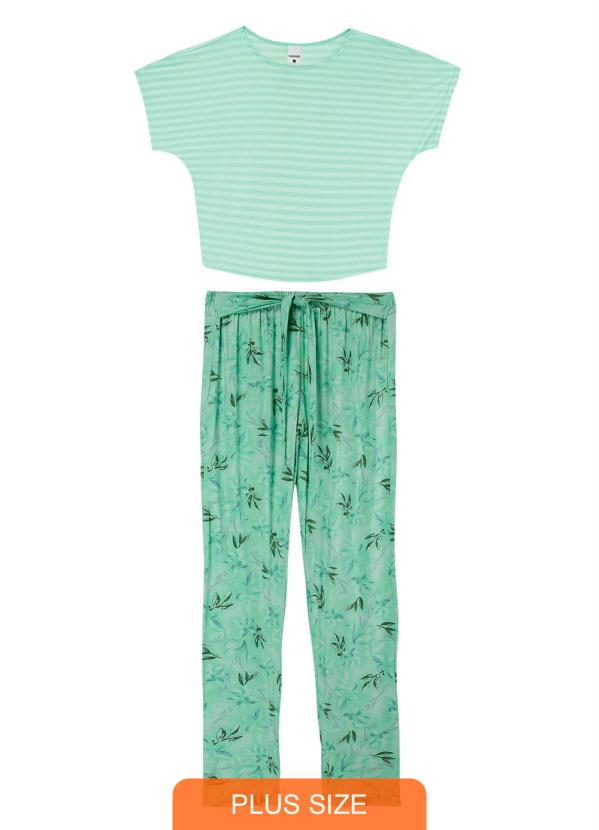 

Pijama Verde Água Estampado com Linho Plus