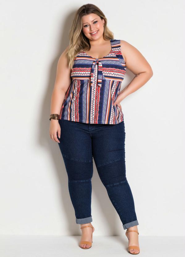 

Bata Étnica Plus Size com Amarração no Decote, Laranja