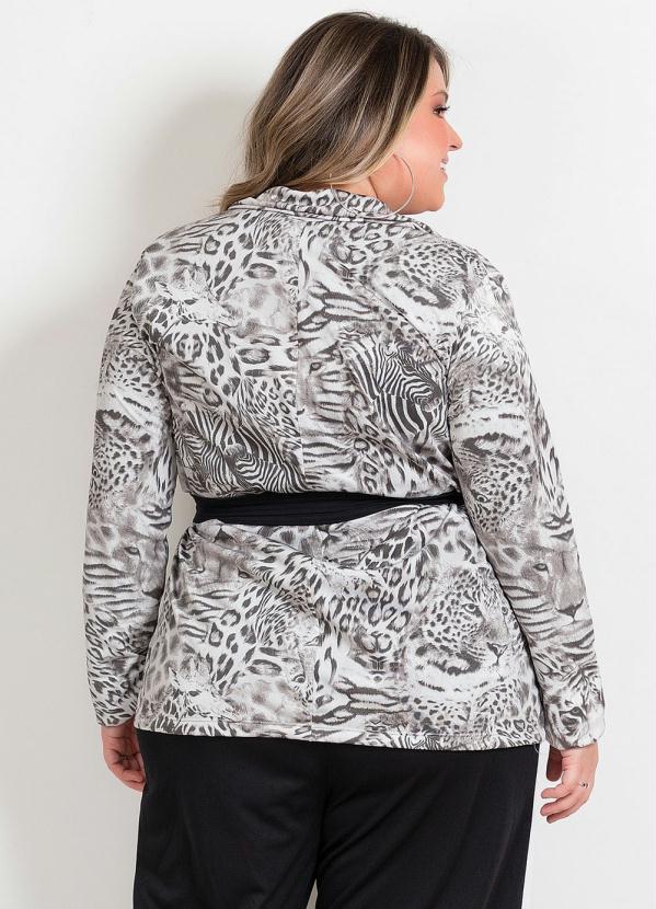 

Blazer Animal Print com Faixa Grátis Plus Size, Cinza