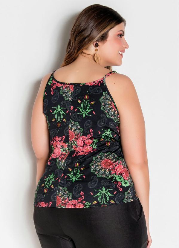 

Blusa de Alças e Babado Plus Size Floral, Preto