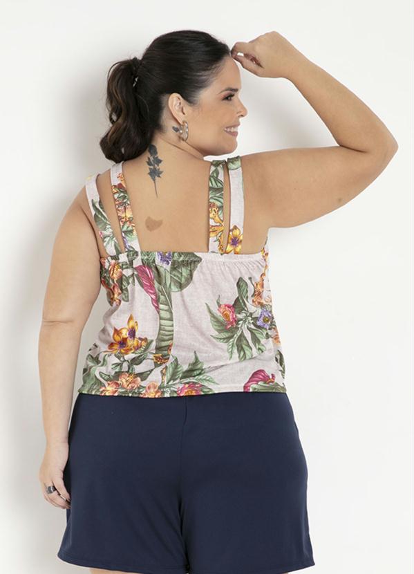 

Blusa Floral Bege com Alças Duplas Plus Size