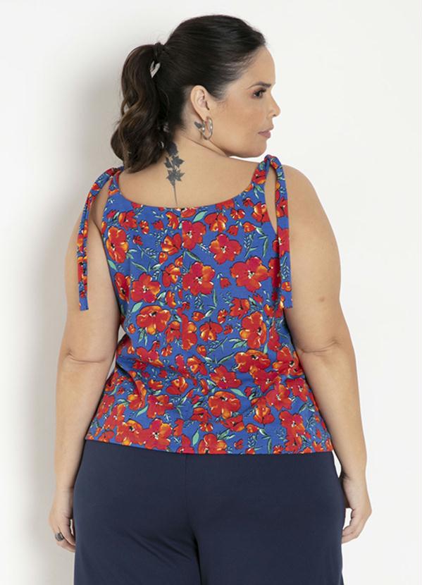 

Blusa Floral com Alças para Amarrar Plus Size, Azul