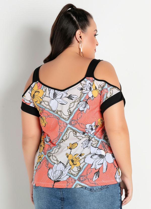 

Blusa Floral Laranja com Alças Largas Plus Size