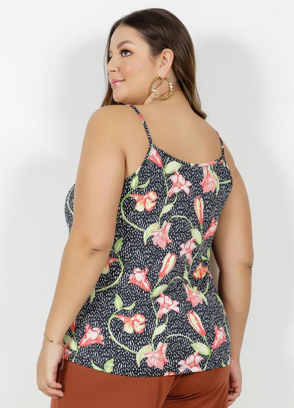 

Blusa Floral Preta com Alças Plus Size, Preto