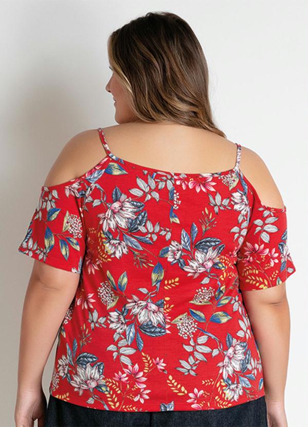 

Blusa Floral Vermelha Alças e Mangas Plus Size, Vermelho