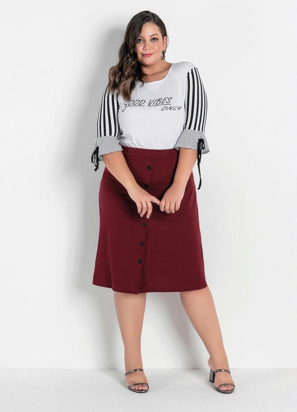 

Blusa Branca com Amarração nas Mangas Plus Size, Branco