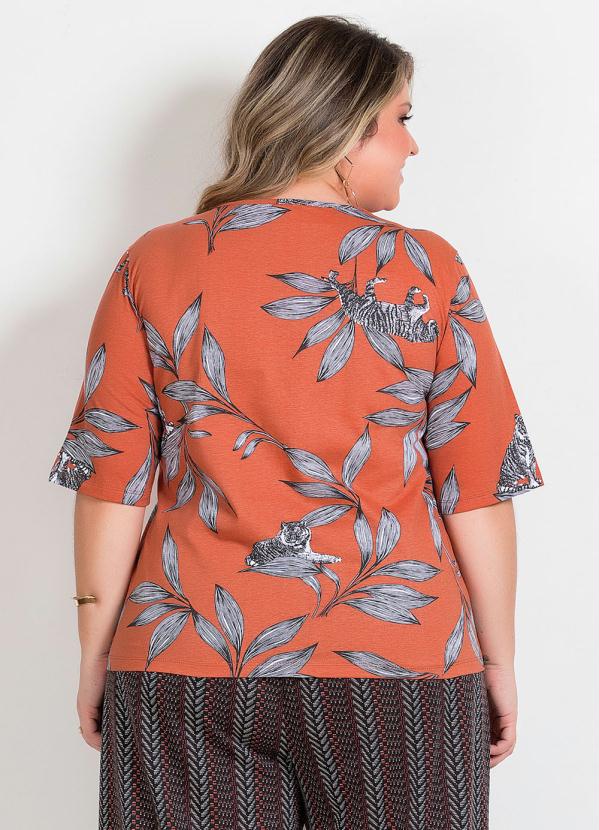 

Blusa Folhagem com Mangas 3/4 Plus Size, Laranja